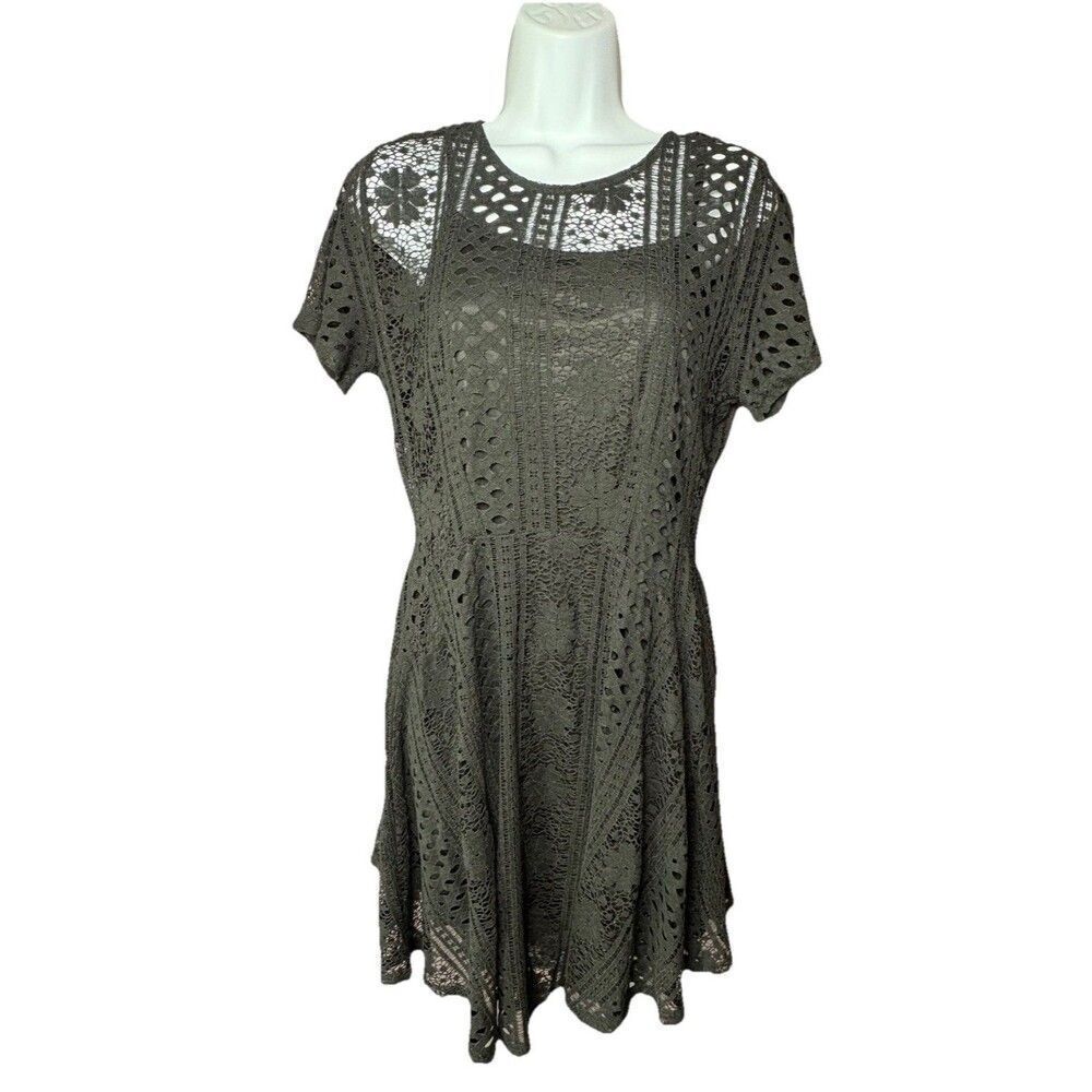 American Rag Cie Lace Eyelet Dress Women’s Size Large Classic Black Lined